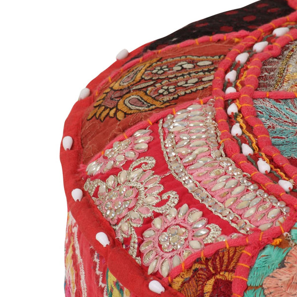 vidaXL Patchwork Round Ottoman Cotton Handmade 40x20 cm Red