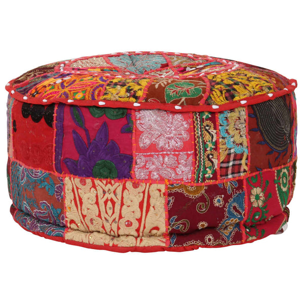 vidaXL Patchwork Round Ottoman Cotton Handmade 40x20 cm Red