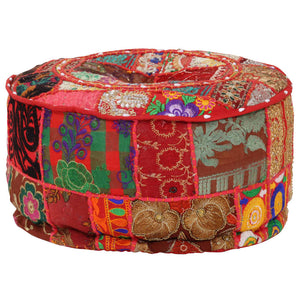 vidaXL Patchwork Round Ottoman Cotton Handmade 40x20 cm Red