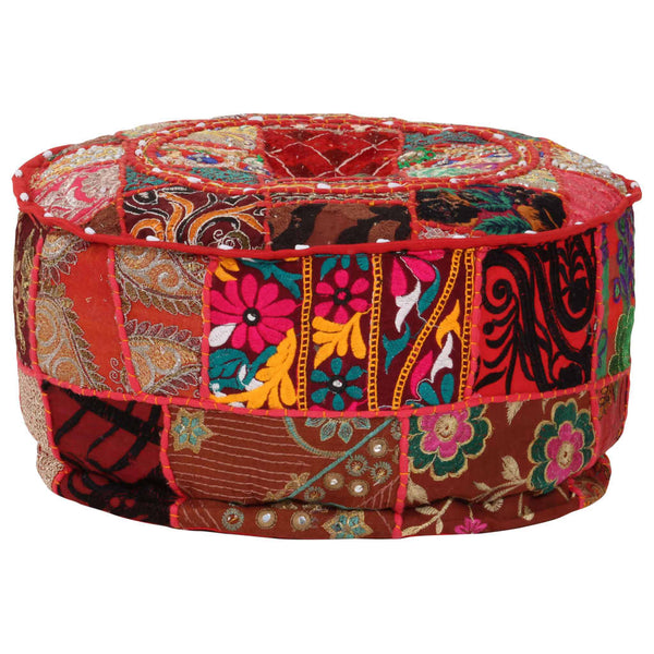 vidaXL Patchwork Round Ottoman Cotton Handmade 40x20 cm Red
