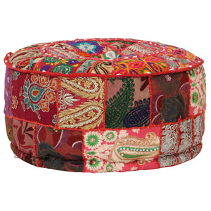 vidaXL Patchwork Round Ottoman Cotton Handmade 40x20 cm Red