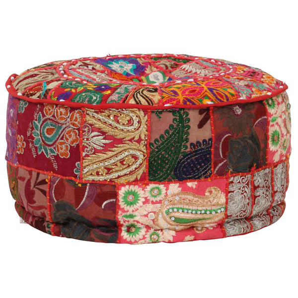 vidaXL Patchwork Round Ottoman Cotton Handmade 40x20 cm Red