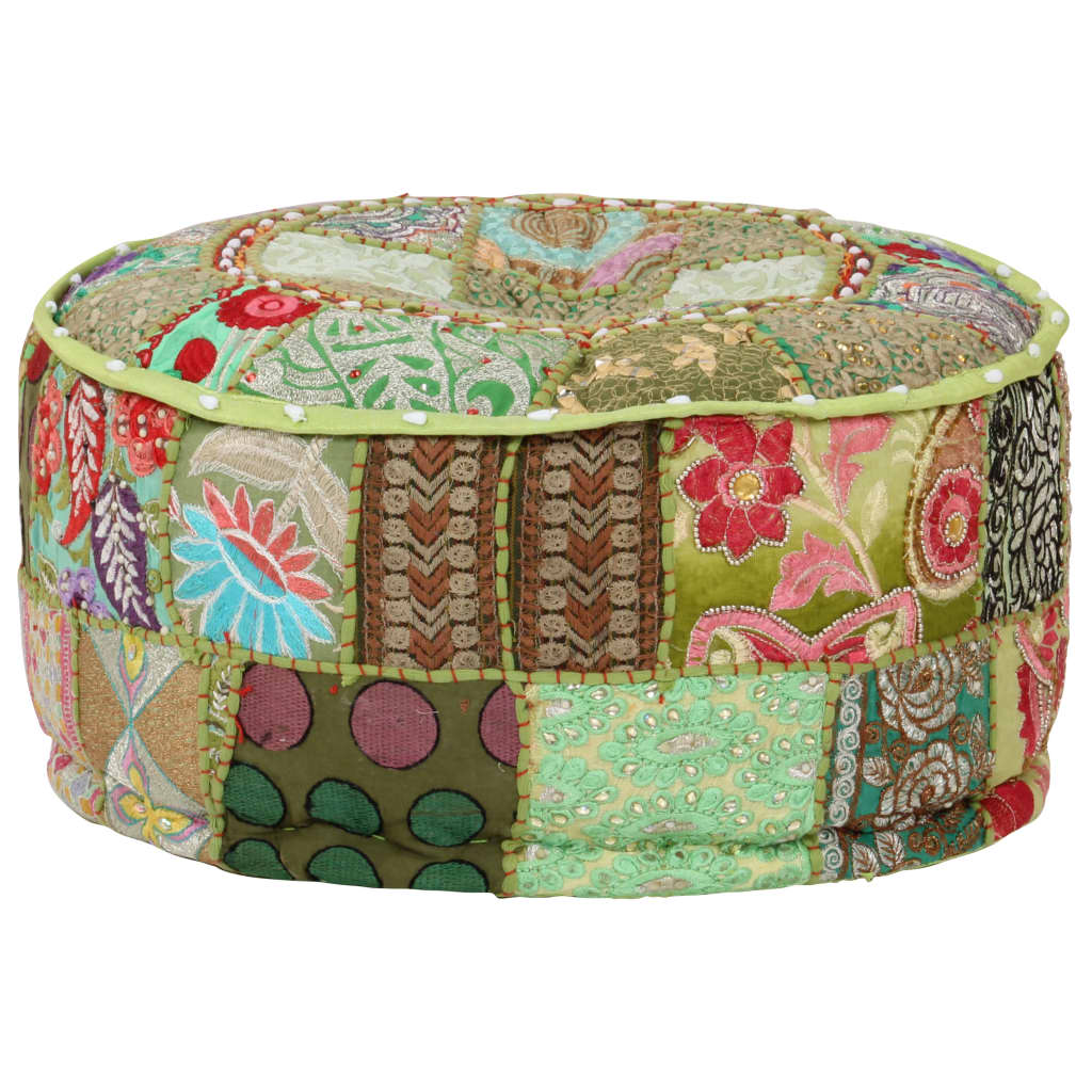vidaXL Patchwork Round Cotton Handmade Pouf 40x20 cm Green