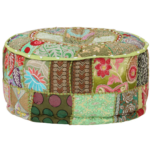 vidaXL Patchwork Round Cotton Handmade Pouf 40x20 cm Green
