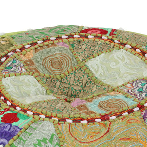 vidaXL Patchwork Round Cotton Handmade Pouf 40x20 cm Green