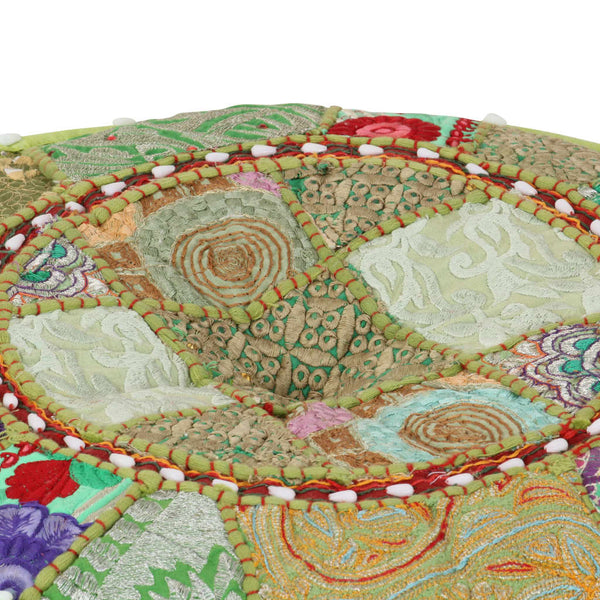 vidaXL Patchwork Round Cotton Handmade Pouf 40x20 cm Green