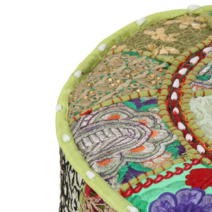 vidaXL Patchwork Round Cotton Handmade Pouf 40x20 cm Green