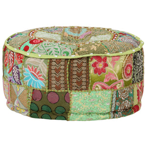 vidaXL Patchwork Round Cotton Handmade Pouf 40x20 cm Green