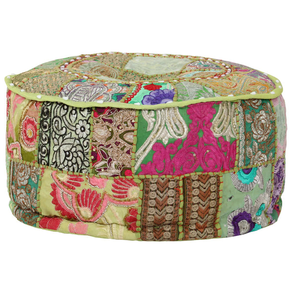 vidaXL Patchwork Round Cotton Handmade Pouf 40x20 cm Green