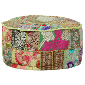 vidaXL Patchwork Round Cotton Handmade Pouf 40x20 cm Green