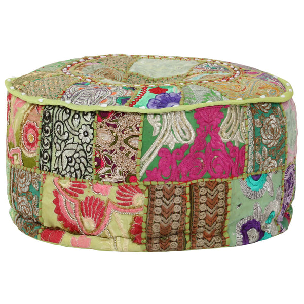 vidaXL Patchwork Round Cotton Handmade Pouf 40x20 cm Green