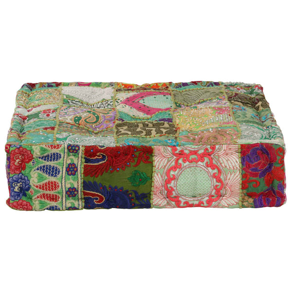 vidaXL Patchwork Ottoman Square Cotton Handmade 50x50x12 cm Green