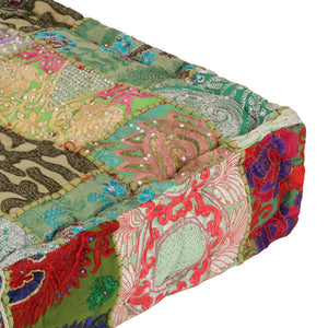 vidaXL Patchwork Ottoman Square Cotton Handmade 50x50x12 cm Green