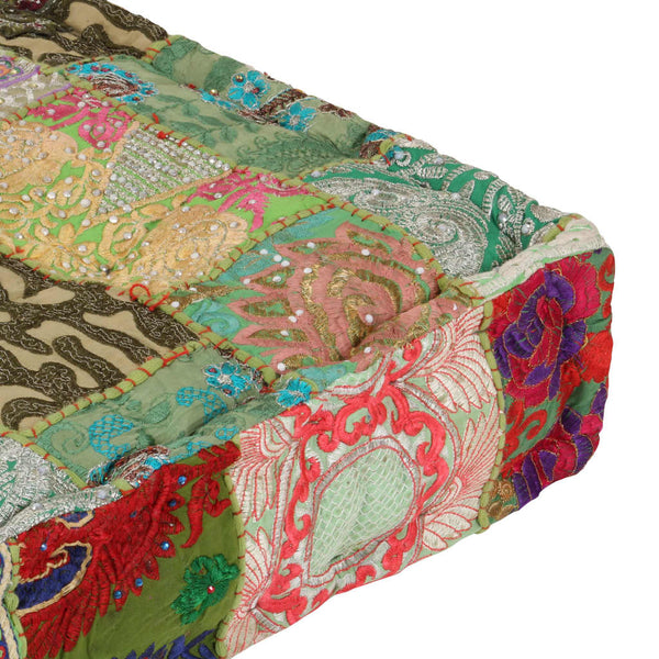 vidaXL Patchwork Ottoman Square Cotton Handmade 50x50x12 cm Green