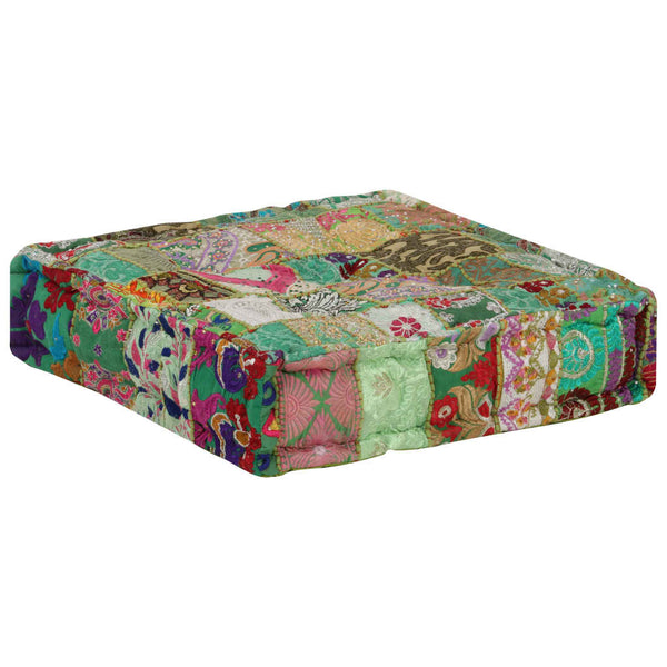 vidaXL Patchwork Ottoman Square Cotton Handmade 50x50x12 cm Green