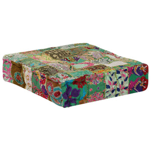 vidaXL Patchwork Ottoman Square Cotton Handmade 50x50x12 cm Green