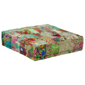 vidaXL Patchwork Ottoman Square Cotton Handmade 50x50x12 cm Green