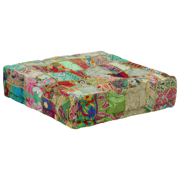 vidaXL Patchwork Ottoman Square Cotton Handmade 50x50x12 cm Green