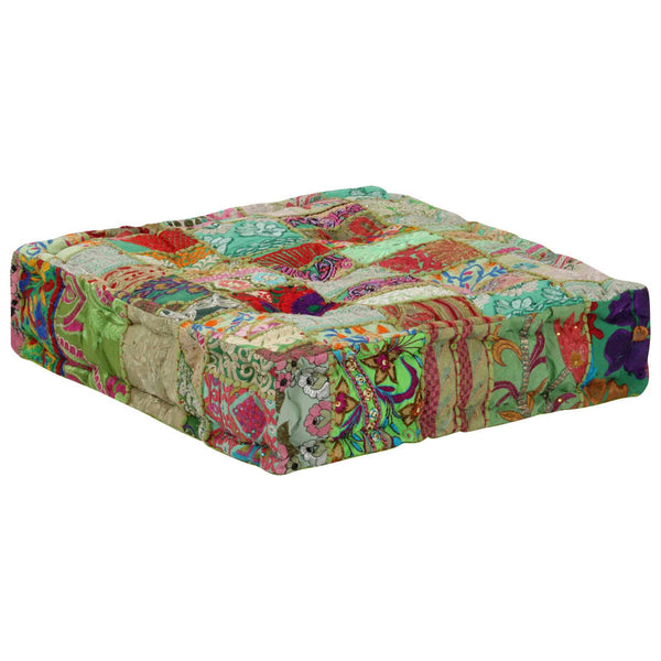 vidaXL Patchwork Ottoman Square Cotton Handmade 50x50x12 cm Green