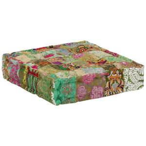 vidaXL Patchwork Ottoman Square Cotton Handmade 50x50x12 cm Green