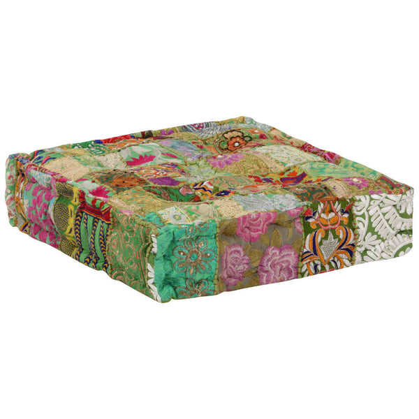 vidaXL Patchwork Ottoman Square Cotton Handmade 50x50x12 cm Green