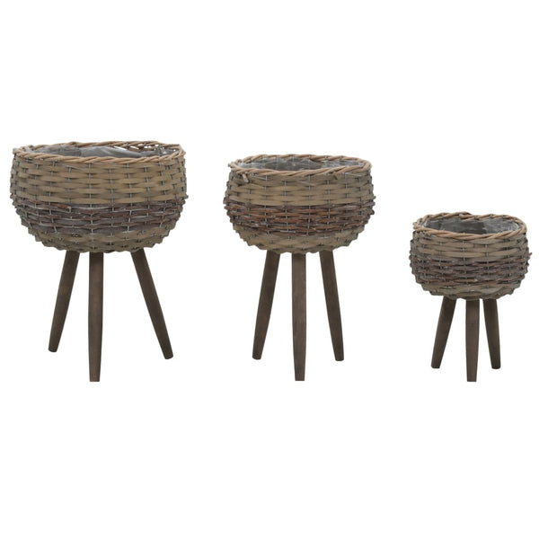 vidaXL Plant Pots 3 pcs Willow with PE Lining