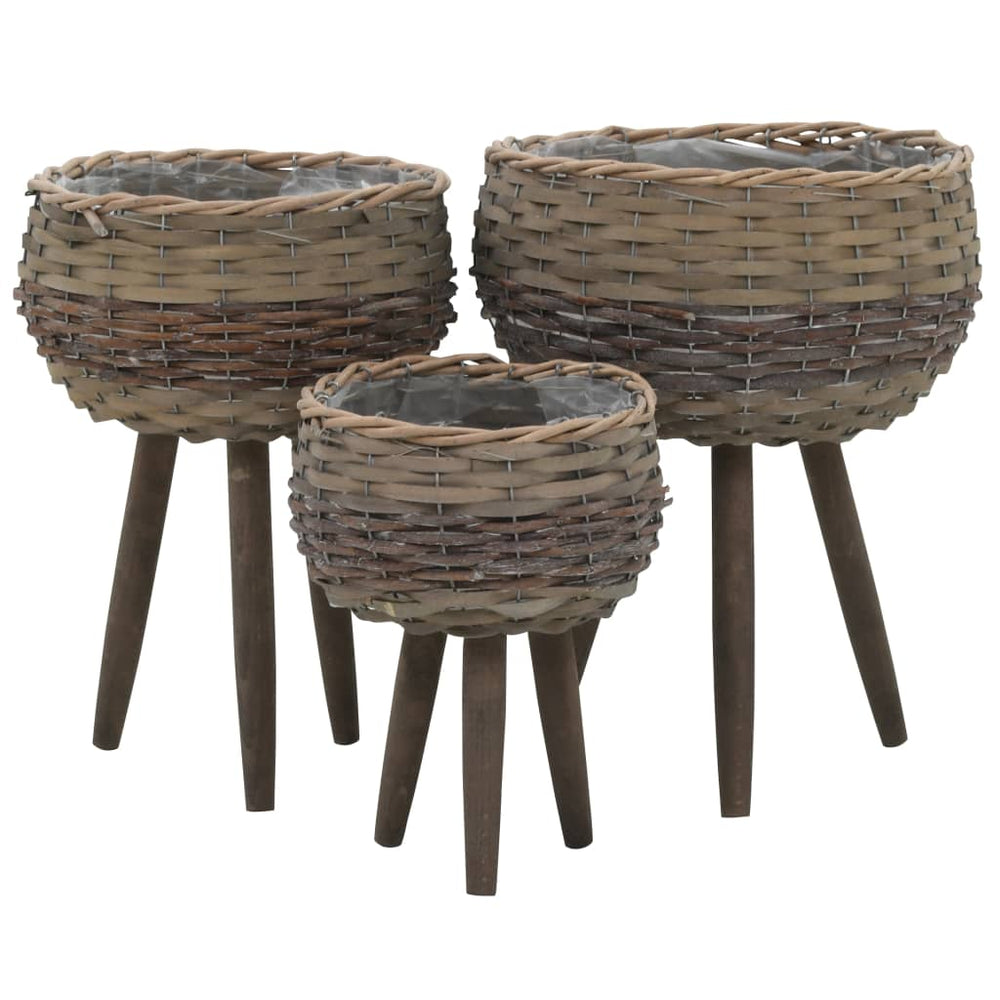 vidaXL Plant Pots 3 pcs Willow with PE Lining