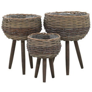 vidaXL Plant Pots 3 pcs Willow with PE Lining
