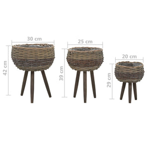 vidaXL Plant Pots 3 pcs Willow with PE Lining