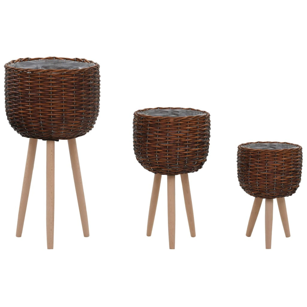 vidaXL Plant Pots 3 pcs Willow with PE Lining