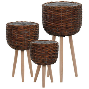 vidaXL Plant Pots 3 pcs Willow with PE Lining