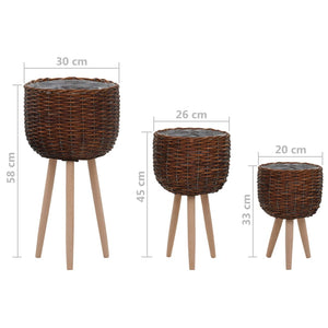 vidaXL Plant Pots 3 pcs Willow with PE Lining