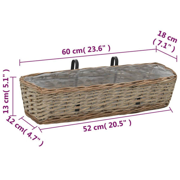 vidaXL Balcony Planters 2 pcs. Willow with PE Lining 60 cm
