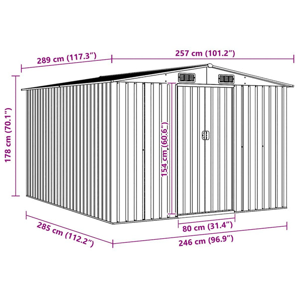 vidaXL Garden Shed 257x298x178 cm Metal Grey