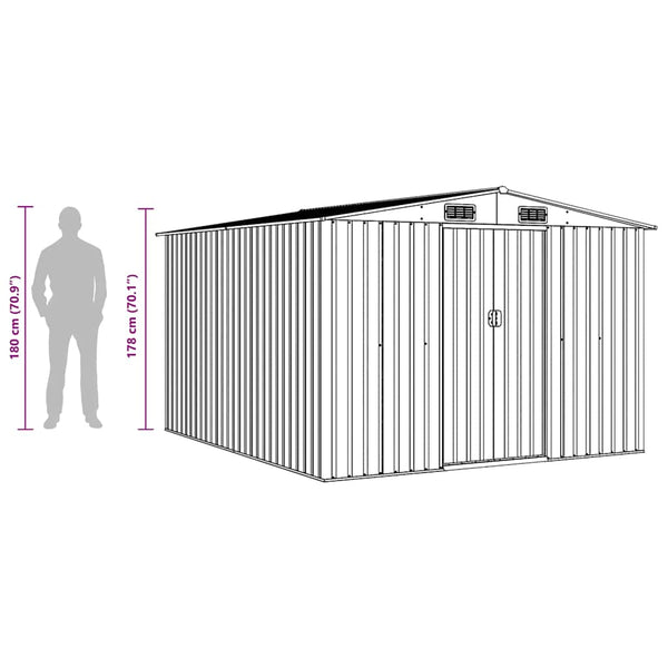 vidaXL Garden Shed 257x298x178 cm Metal Grey