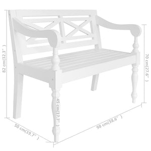 vidaXL Batavia Bench 98 cm Solid Mahogany White