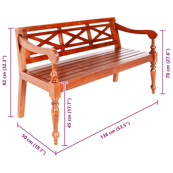 vidaXL Batavia Bench 136 cm Solid Mahogany Dark Brown