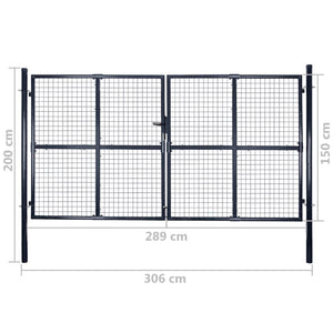 vidaXL Mesh Garden Gate Galvanised Steel 300 x 150 cm Grey
