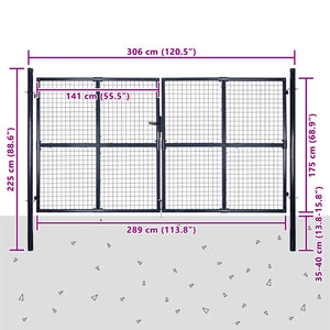 vidaXL Mesh Garden Gate Galvanized Steel 300 x 175 cm Gray