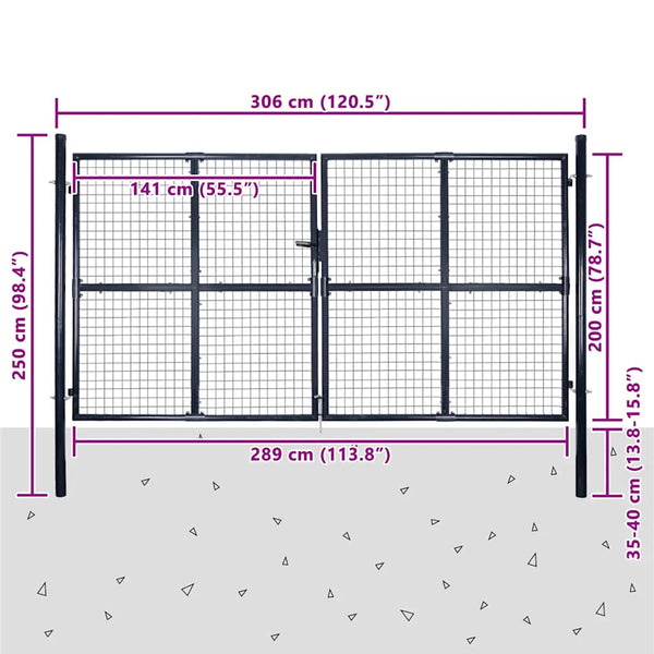 vidaXL Mesh Garden Gate Galvanized Steel 300 x 200 cm Gray