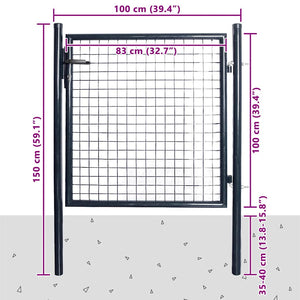 vidaXL Mesh Garden Gate Galvanized Steel 100 x 100 cm Gray