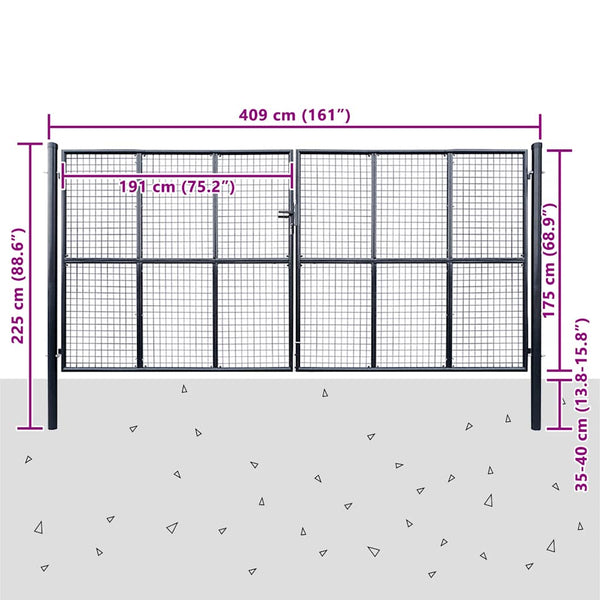vidaXL Mesh Garden Gate Galvanized Steel 400 x 200 cm Grey