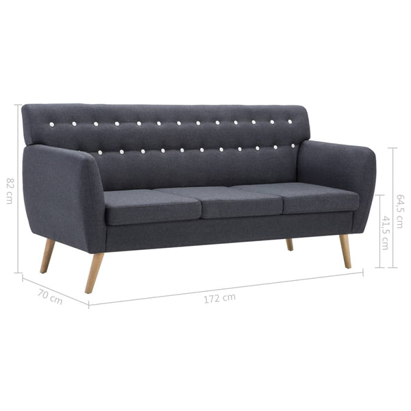 vidaXL 3-Seater Sofa Fabric 172x70x82 cm Dark Grey