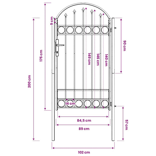 vidaXL Garden Gate ASSEN with Arched Top Steel 102 x 175 cm Black