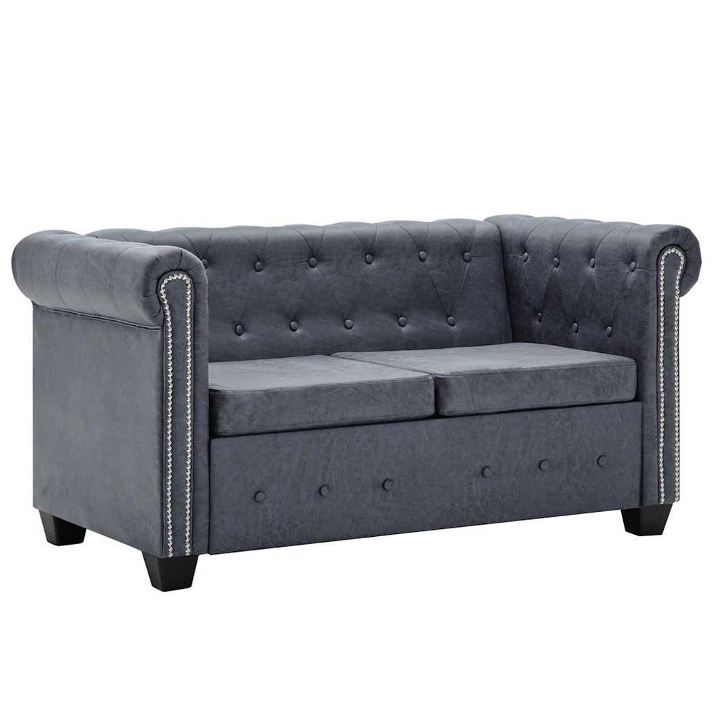 vidaXL Chesterfield 2-Seater Sofa Faux Suede Grey