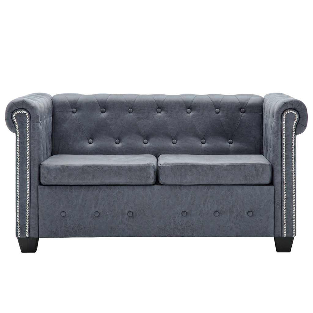 vidaXL Chesterfield 2-Seater Sofa Faux Suede Grey