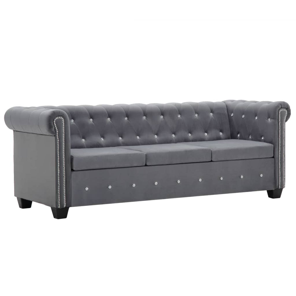 vidaXL Chesterfield 3-Seater Sofa Velvet Upholstery 199x75x72 cm Grey
