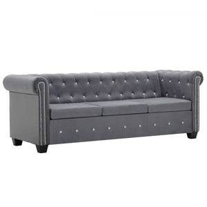 vidaXL Chesterfield 3-Seater Sofa Velvet Upholstery 199x75x72 cm Grey