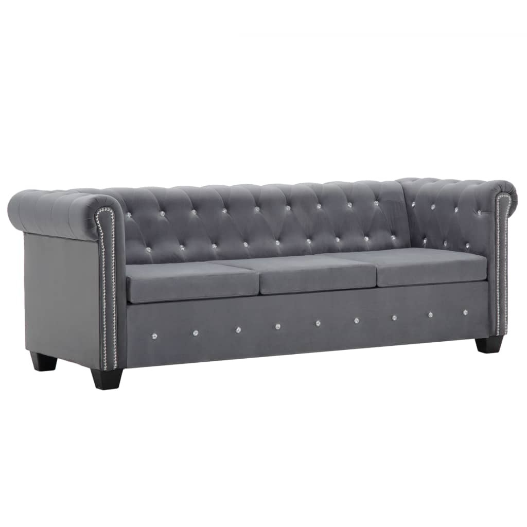 vidaXL Chesterfield 3-Seater Sofa Velvet Upholstery 199x75x72 cm Grey
