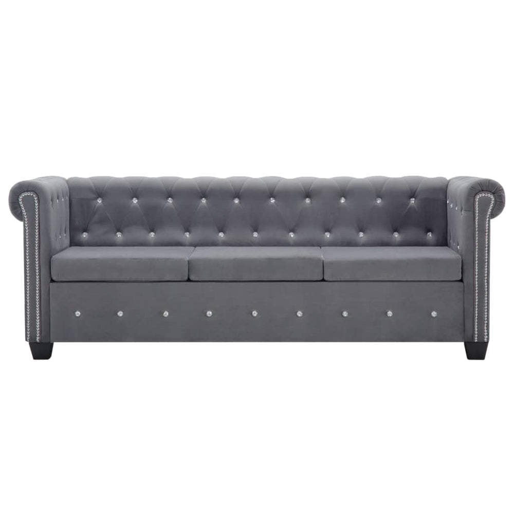 vidaXL Chesterfield 3-Seater Sofa Velvet Upholstery 199x75x72 cm Grey